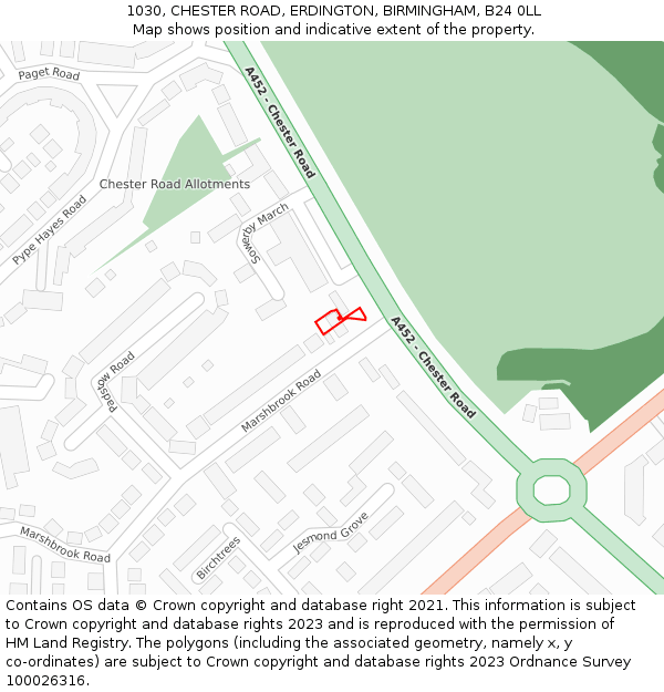 1030, CHESTER ROAD, ERDINGTON, BIRMINGHAM, B24 0LL: Location map and indicative extent of plot