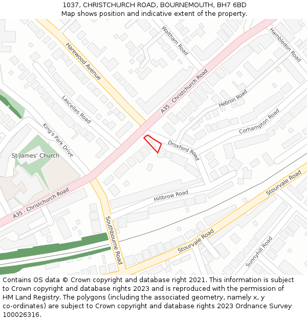 1037, CHRISTCHURCH ROAD, BOURNEMOUTH, BH7 6BD: Location map and indicative extent of plot