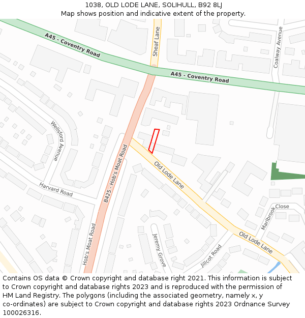 1038, OLD LODE LANE, SOLIHULL, B92 8LJ: Location map and indicative extent of plot