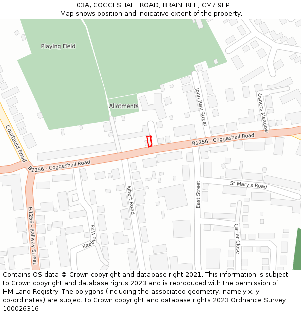 103A, COGGESHALL ROAD, BRAINTREE, CM7 9EP: Location map and indicative extent of plot