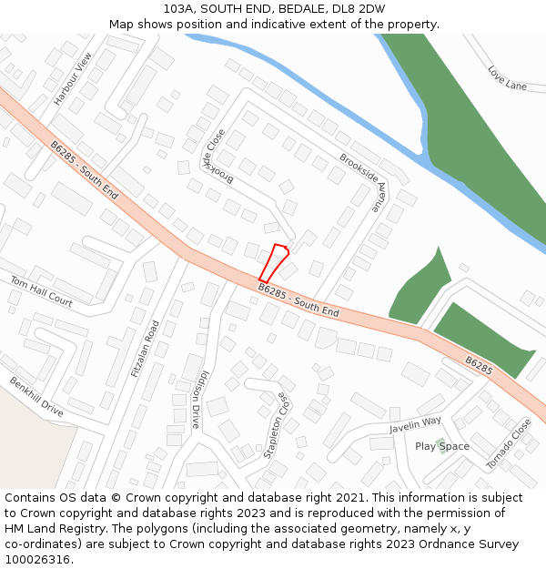 103A, SOUTH END, BEDALE, DL8 2DW: Location map and indicative extent of plot