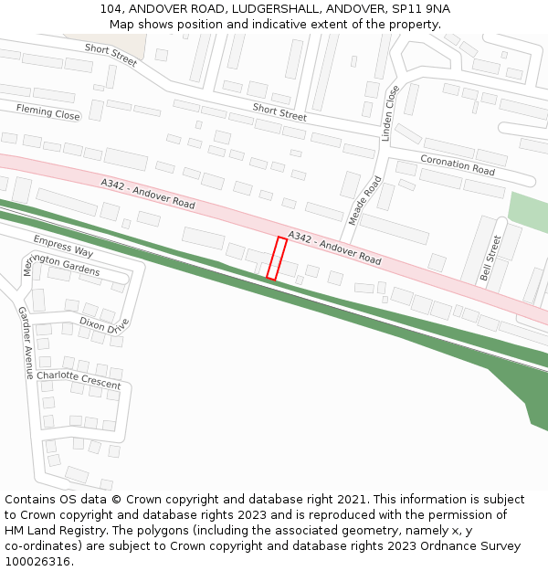 104, ANDOVER ROAD, LUDGERSHALL, ANDOVER, SP11 9NA: Location map and indicative extent of plot