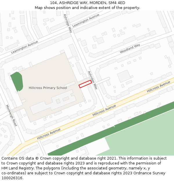 104, ASHRIDGE WAY, MORDEN, SM4 4ED: Location map and indicative extent of plot