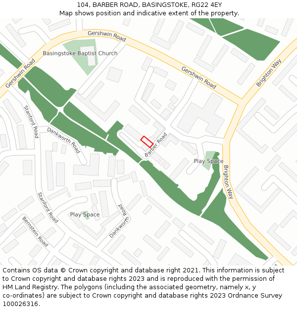 104, BARBER ROAD, BASINGSTOKE, RG22 4EY: Location map and indicative extent of plot