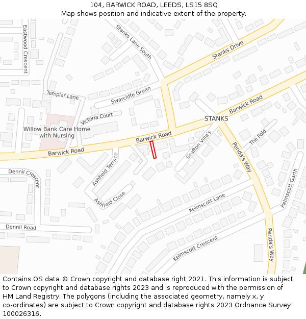 104, BARWICK ROAD, LEEDS, LS15 8SQ: Location map and indicative extent of plot