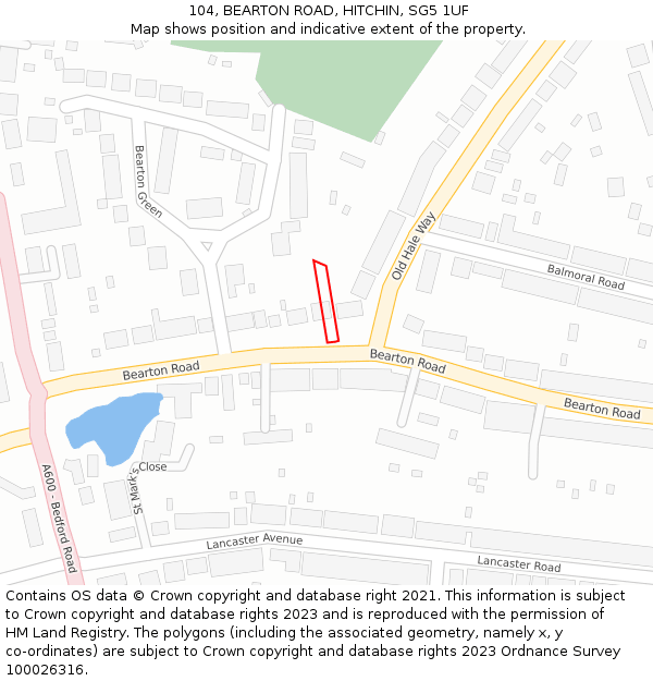 104, BEARTON ROAD, HITCHIN, SG5 1UF: Location map and indicative extent of plot