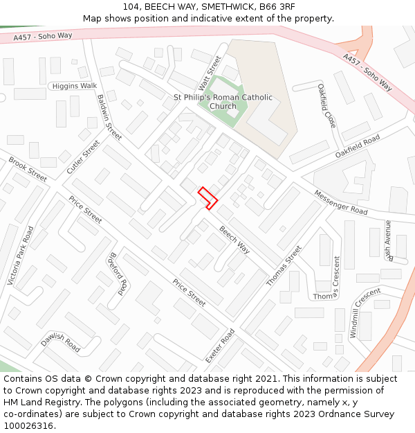 104, BEECH WAY, SMETHWICK, B66 3RF: Location map and indicative extent of plot