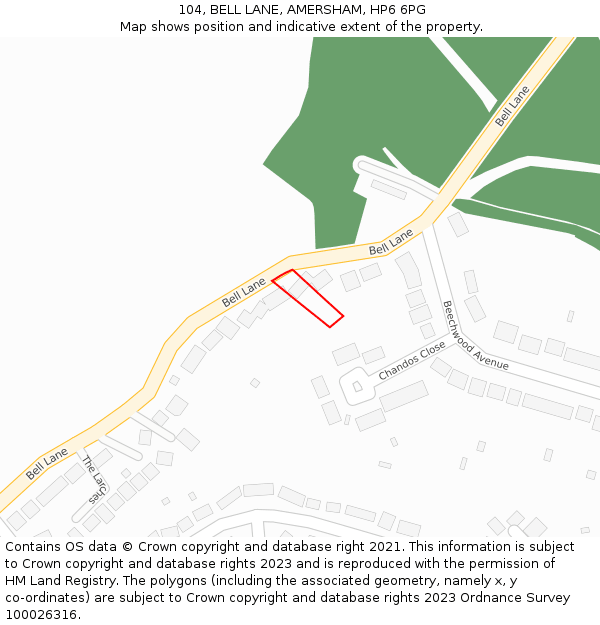 104, BELL LANE, AMERSHAM, HP6 6PG: Location map and indicative extent of plot