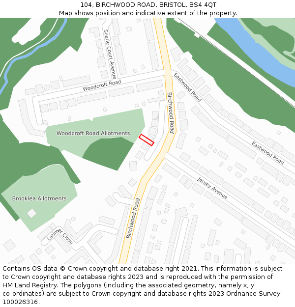 104, BIRCHWOOD ROAD, BRISTOL, BS4 4QT: Location map and indicative extent of plot