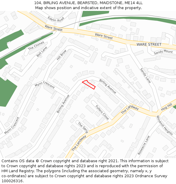 104, BIRLING AVENUE, BEARSTED, MAIDSTONE, ME14 4LL: Location map and indicative extent of plot