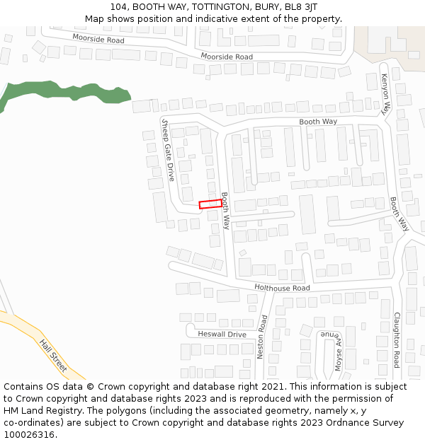 104, BOOTH WAY, TOTTINGTON, BURY, BL8 3JT: Location map and indicative extent of plot