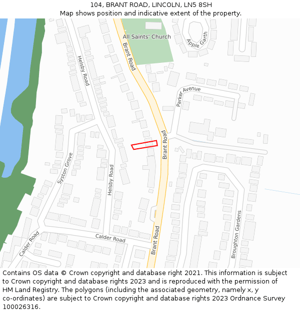 104, BRANT ROAD, LINCOLN, LN5 8SH: Location map and indicative extent of plot