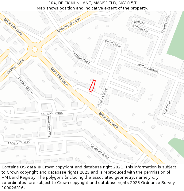 104, BRICK KILN LANE, MANSFIELD, NG18 5JT: Location map and indicative extent of plot