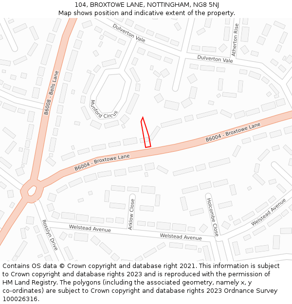 104, BROXTOWE LANE, NOTTINGHAM, NG8 5NJ: Location map and indicative extent of plot