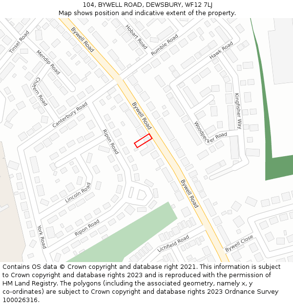 104, BYWELL ROAD, DEWSBURY, WF12 7LJ: Location map and indicative extent of plot