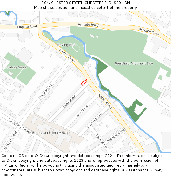 104, CHESTER STREET, CHESTERFIELD, S40 1DN: Location map and indicative extent of plot