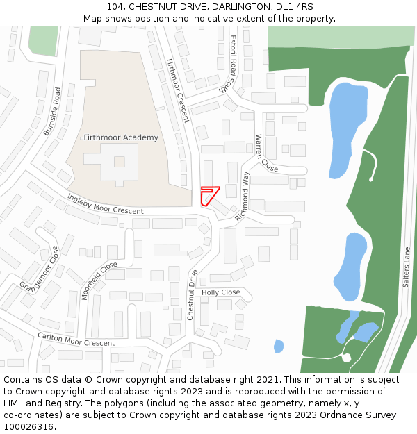 104, CHESTNUT DRIVE, DARLINGTON, DL1 4RS: Location map and indicative extent of plot
