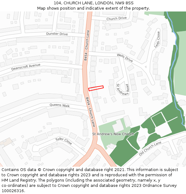 104, CHURCH LANE, LONDON, NW9 8SS: Location map and indicative extent of plot
