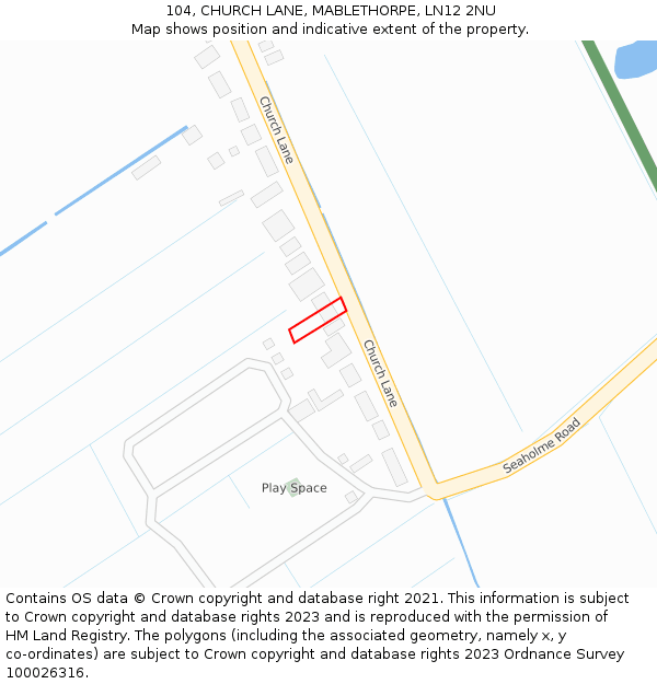 104, CHURCH LANE, MABLETHORPE, LN12 2NU: Location map and indicative extent of plot