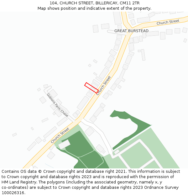 104, CHURCH STREET, BILLERICAY, CM11 2TR: Location map and indicative extent of plot