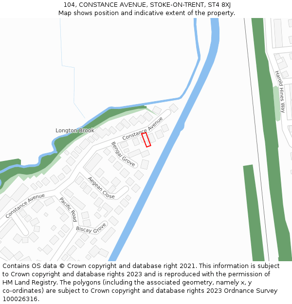 104, CONSTANCE AVENUE, STOKE-ON-TRENT, ST4 8XJ: Location map and indicative extent of plot