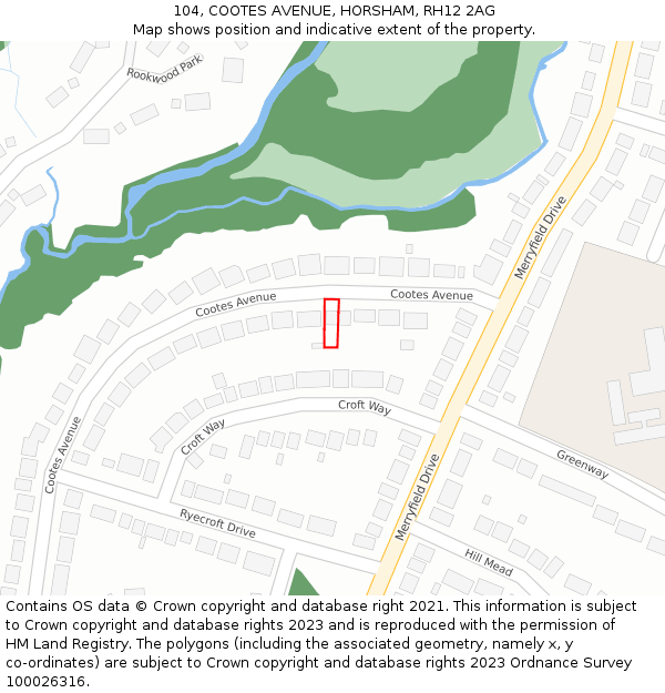 104, COOTES AVENUE, HORSHAM, RH12 2AG: Location map and indicative extent of plot