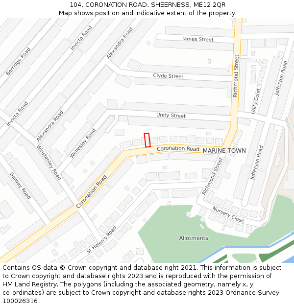 104, CORONATION ROAD, SHEERNESS, ME12 2QR: Location map and indicative extent of plot
