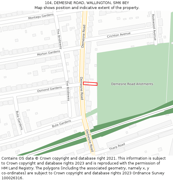 104, DEMESNE ROAD, WALLINGTON, SM6 8EY: Location map and indicative extent of plot