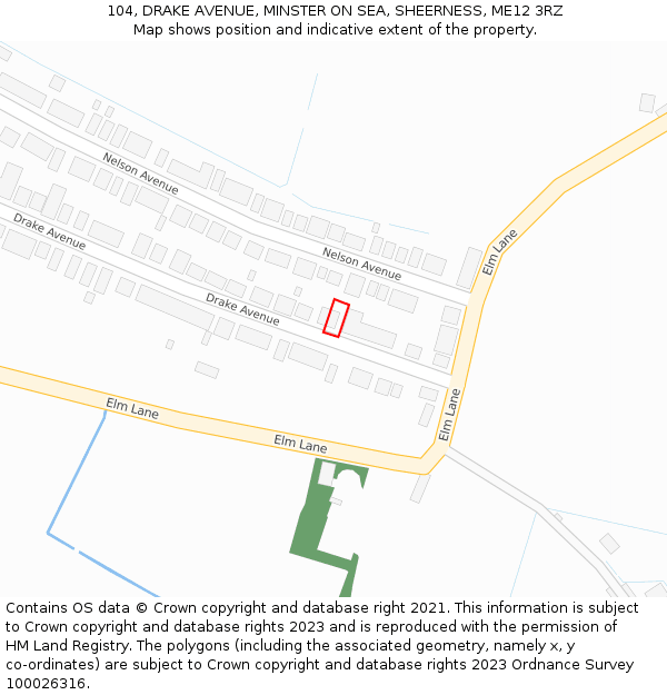 104, DRAKE AVENUE, MINSTER ON SEA, SHEERNESS, ME12 3RZ: Location map and indicative extent of plot