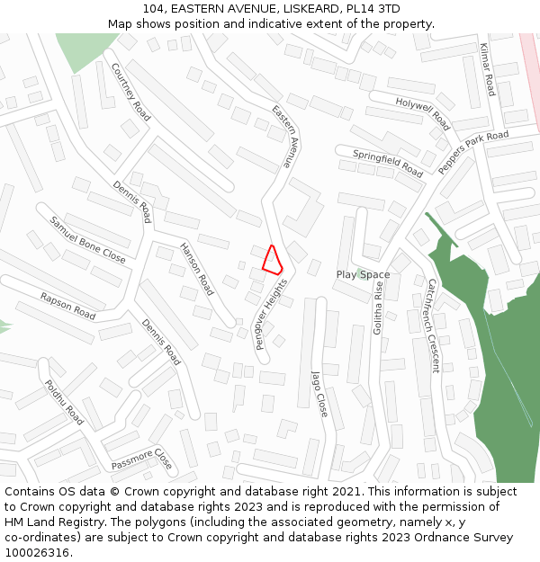 104, EASTERN AVENUE, LISKEARD, PL14 3TD: Location map and indicative extent of plot