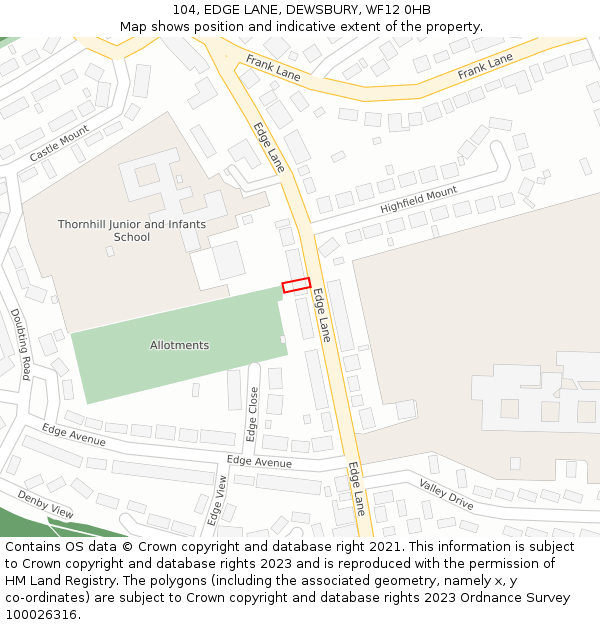 104, EDGE LANE, DEWSBURY, WF12 0HB: Location map and indicative extent of plot