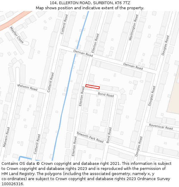 104, ELLERTON ROAD, SURBITON, KT6 7TZ: Location map and indicative extent of plot