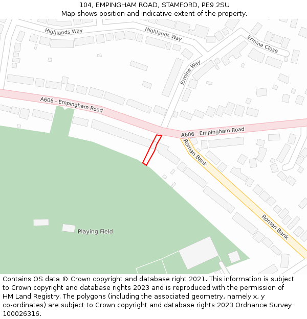104, EMPINGHAM ROAD, STAMFORD, PE9 2SU: Location map and indicative extent of plot