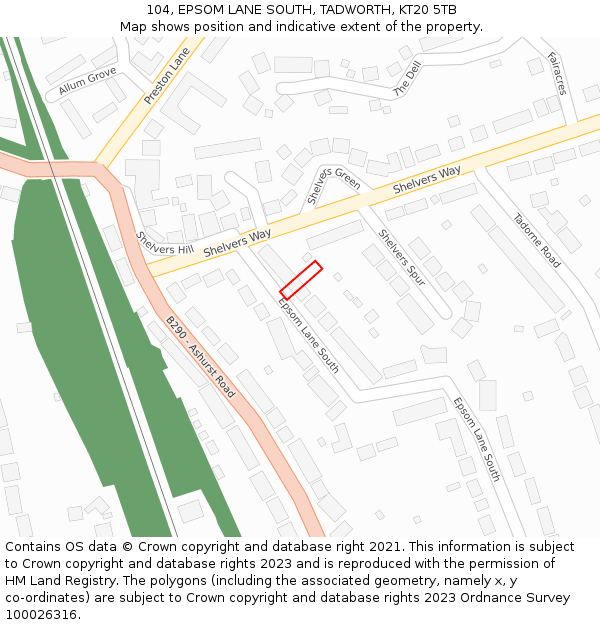 104, EPSOM LANE SOUTH, TADWORTH, KT20 5TB: Location map and indicative extent of plot
