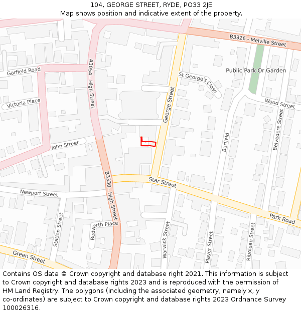 104, GEORGE STREET, RYDE, PO33 2JE: Location map and indicative extent of plot