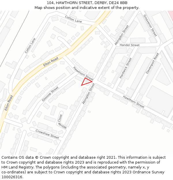 104, HAWTHORN STREET, DERBY, DE24 8BB: Location map and indicative extent of plot