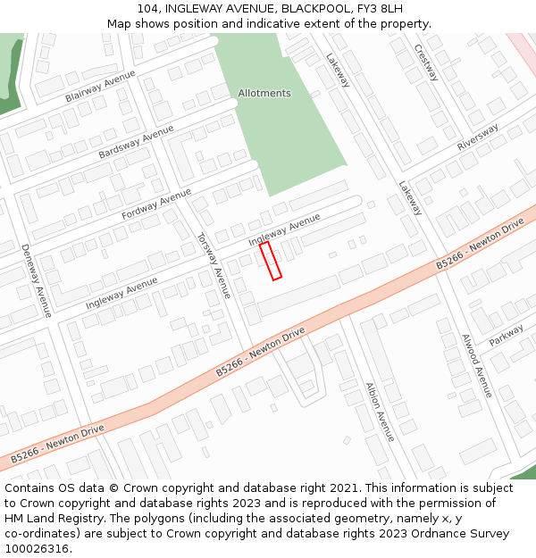 104, INGLEWAY AVENUE, BLACKPOOL, FY3 8LH: Location map and indicative extent of plot