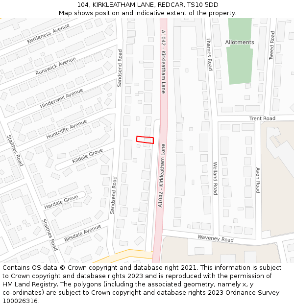 104, KIRKLEATHAM LANE, REDCAR, TS10 5DD: Location map and indicative extent of plot