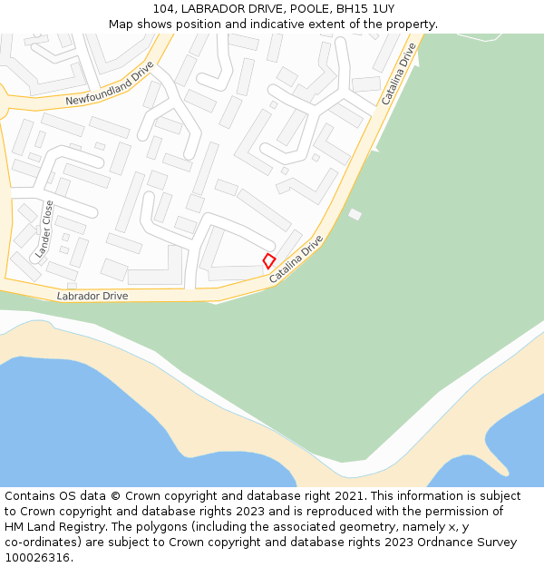 104, LABRADOR DRIVE, POOLE, BH15 1UY: Location map and indicative extent of plot