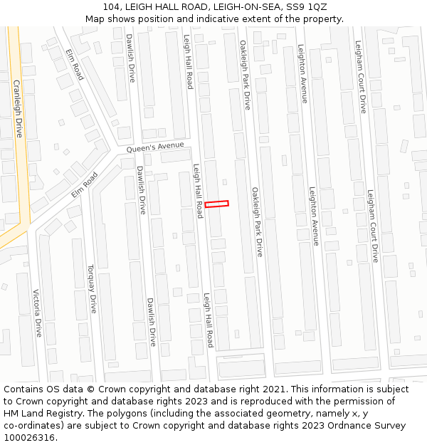 104, LEIGH HALL ROAD, LEIGH-ON-SEA, SS9 1QZ: Location map and indicative extent of plot