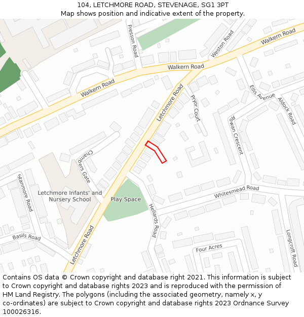 104, LETCHMORE ROAD, STEVENAGE, SG1 3PT: Location map and indicative extent of plot