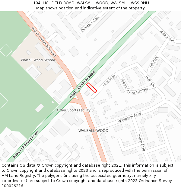 104, LICHFIELD ROAD, WALSALL WOOD, WALSALL, WS9 9NU: Location map and indicative extent of plot