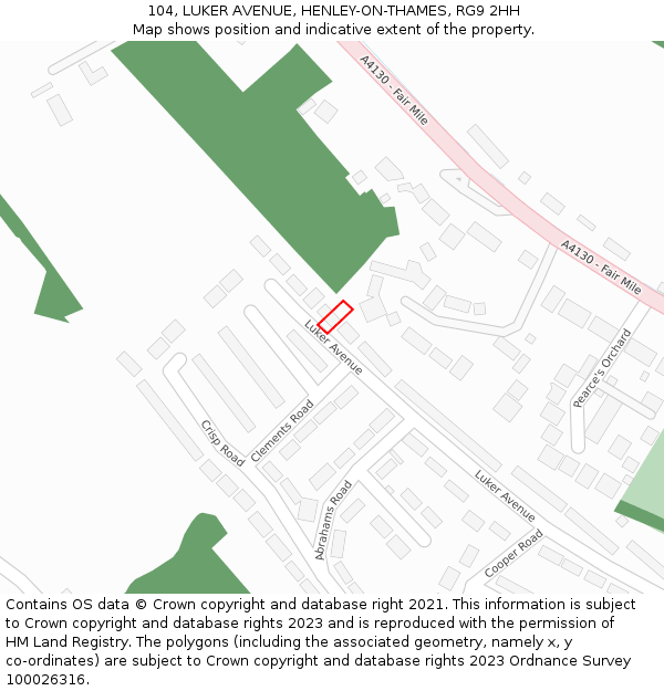 104, LUKER AVENUE, HENLEY-ON-THAMES, RG9 2HH: Location map and indicative extent of plot