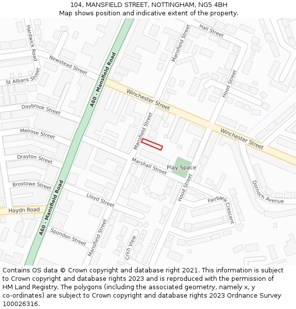 104, MANSFIELD STREET, NOTTINGHAM, NG5 4BH: Location map and indicative extent of plot