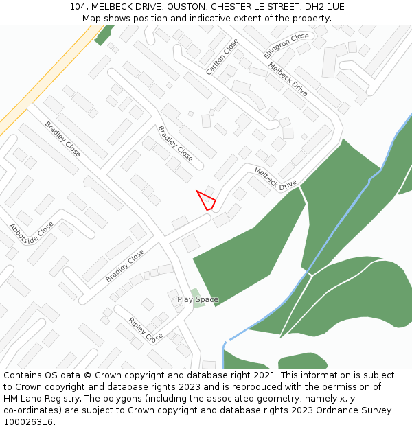 104, MELBECK DRIVE, OUSTON, CHESTER LE STREET, DH2 1UE: Location map and indicative extent of plot