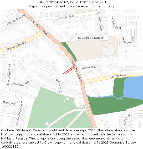 104, MERSEA ROAD, COLCHESTER, CO2 7RH: Location map and indicative extent of plot