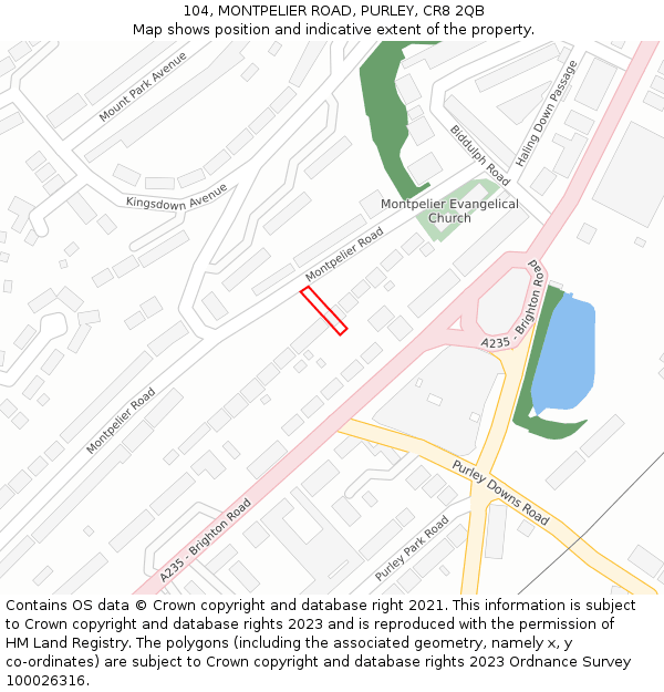 104, MONTPELIER ROAD, PURLEY, CR8 2QB: Location map and indicative extent of plot