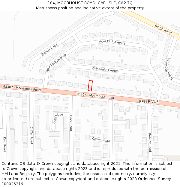 104, MOORHOUSE ROAD, CARLISLE, CA2 7QJ: Location map and indicative extent of plot
