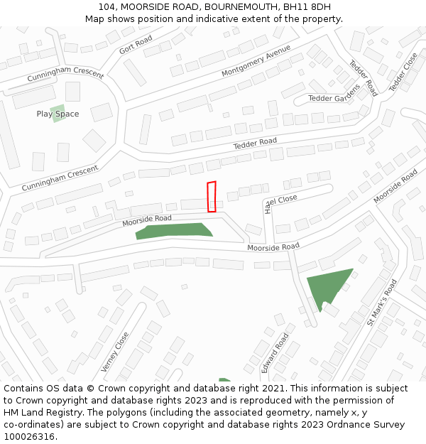 104, MOORSIDE ROAD, BOURNEMOUTH, BH11 8DH: Location map and indicative extent of plot