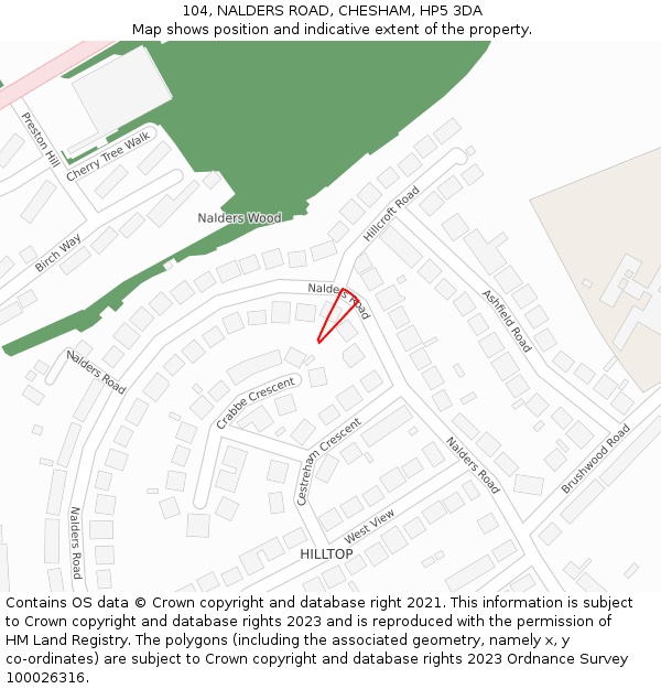 104, NALDERS ROAD, CHESHAM, HP5 3DA: Location map and indicative extent of plot